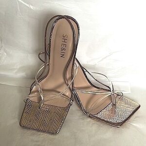 She&In Heels square rose gold with animal print size 7